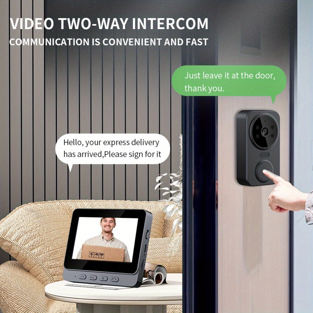 No WiFi Video Doorbell with 4.3" Indoor Monitor 1080P FHD – 120° Wide Angle, 850nm Night Vision, Two-Way Video Intercom, 2-Month Battery, SD Card Storage up to 256GB, One-Key Setup, Black