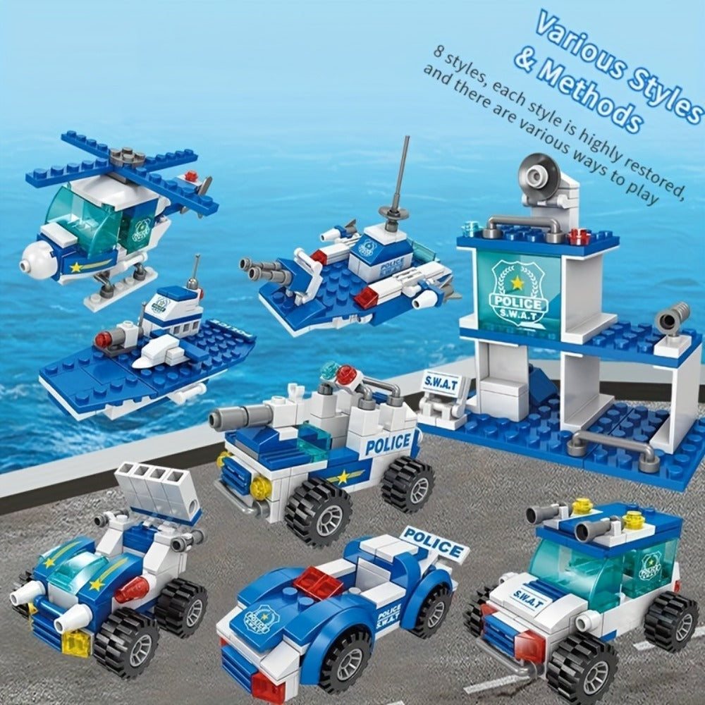 City Police Building Block Set, 700 Pieces with Patrol Vehicles