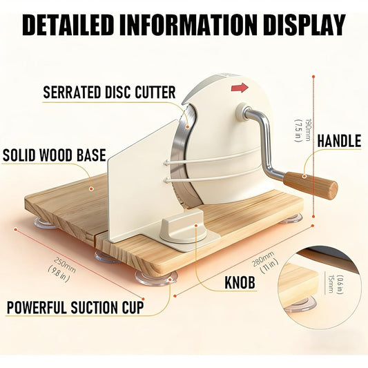 Manual Bread Slicer with Adjustable Thickness, Hand Crank and Suction Base