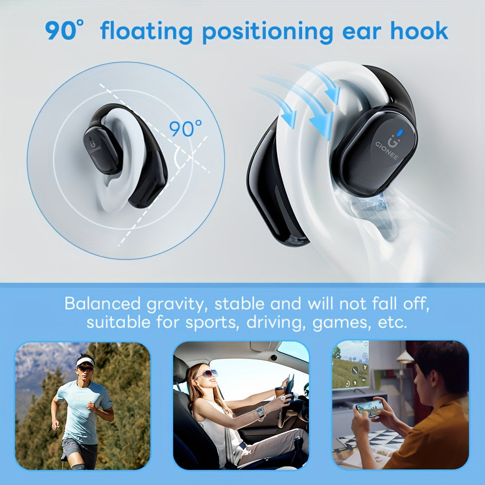 Gionee 90° Suspension Sport Earhook Wireless Earphones, Digital Display Charging Case Noise Cancelling HD Sound, Secure Fit Headphones for Gaming Movies Music Car iPhone Android
