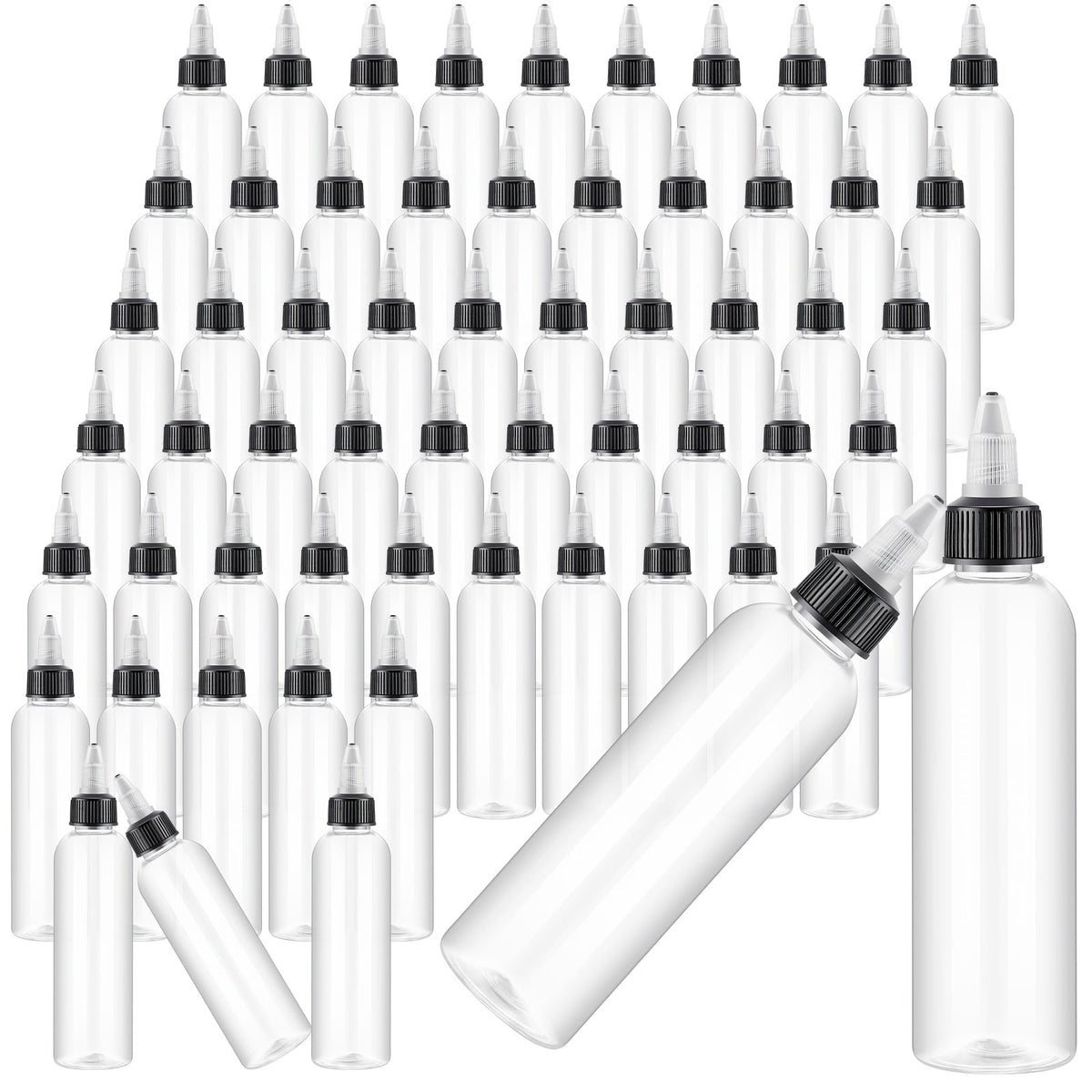 Squeeze Bottles 4oz 100 Pack with Twist Top Caps Empty Plastic Refillable Dispensing Bottles BPA Free for Hair Oil Essential Oil Condiment Sauce Lotion Skincare Salon Kitchen Restaurant Use