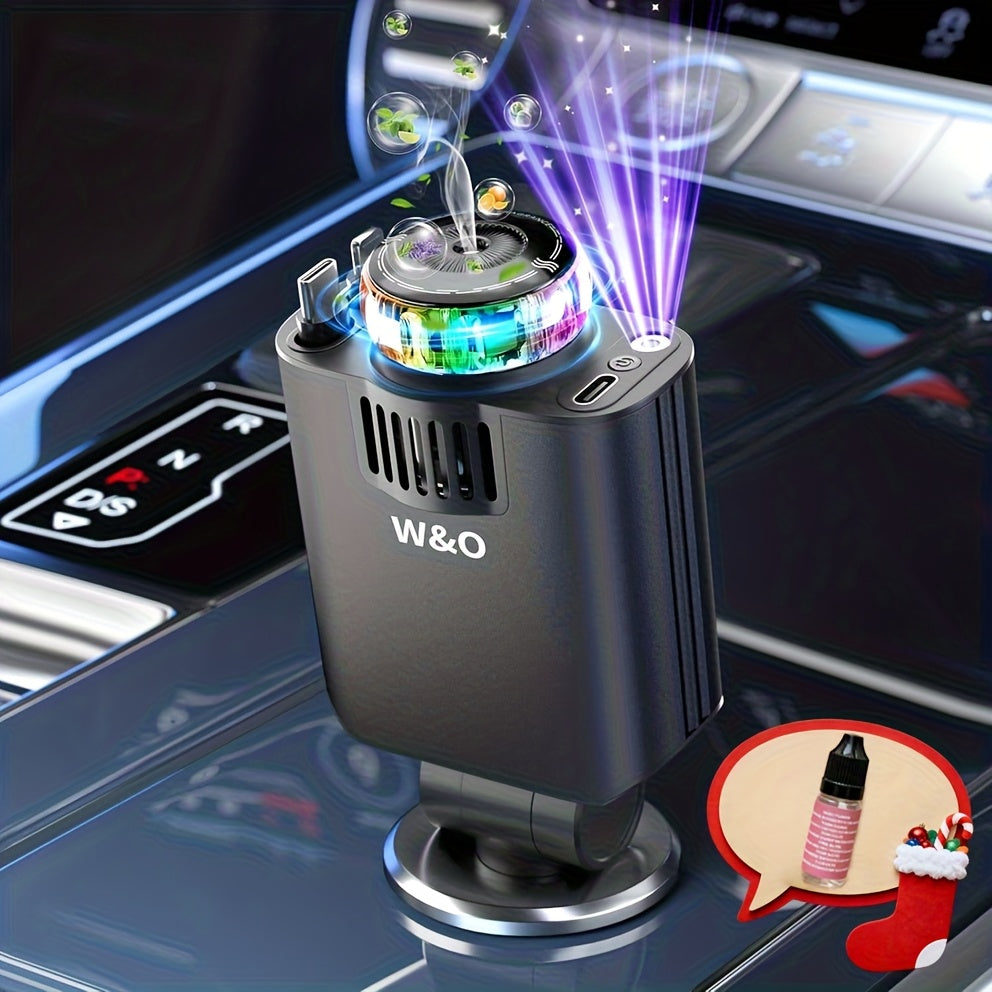 Car Charger with Perfume 3-in-1 Fast Charging AromaRelax Starlight Projector Retractable Cable USB-C & Lightning for iPhone 16 15 14 13 12, Samsung Galaxy Android – Blue Red, Flower Heart Shangri-la Cologne Styles