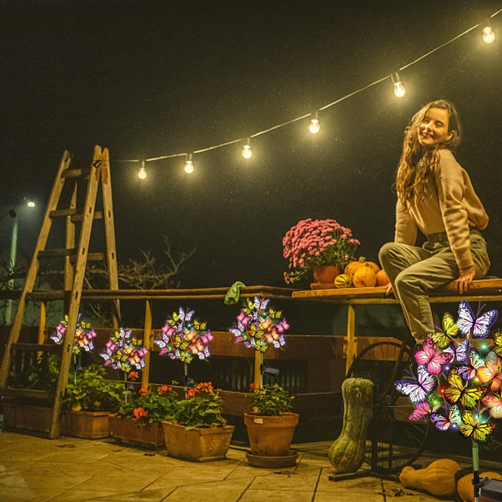 Solar Butterfly Garden Stake Lights Outdoor Waterproof IP65 – 2pcs Colorful LED Solar Powered Lawn Insert Lights for Garden, Courtyard & Patio | Christmas Holiday Yard Decoration Ground Lights