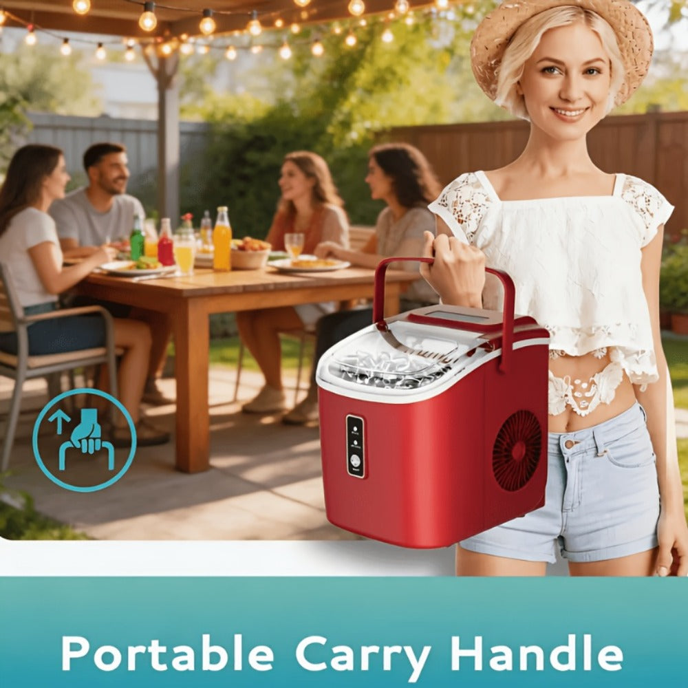 Portable Ice Maker Countertop – Bullet Ice Machine 26-29 Lbs Daily, 9 Ice Cubes in 6 Mins, Self-Cleaning, Quiet Under 45dB, with Handle, Basket & Scoop, for Home, Kitchen, Camping & RV