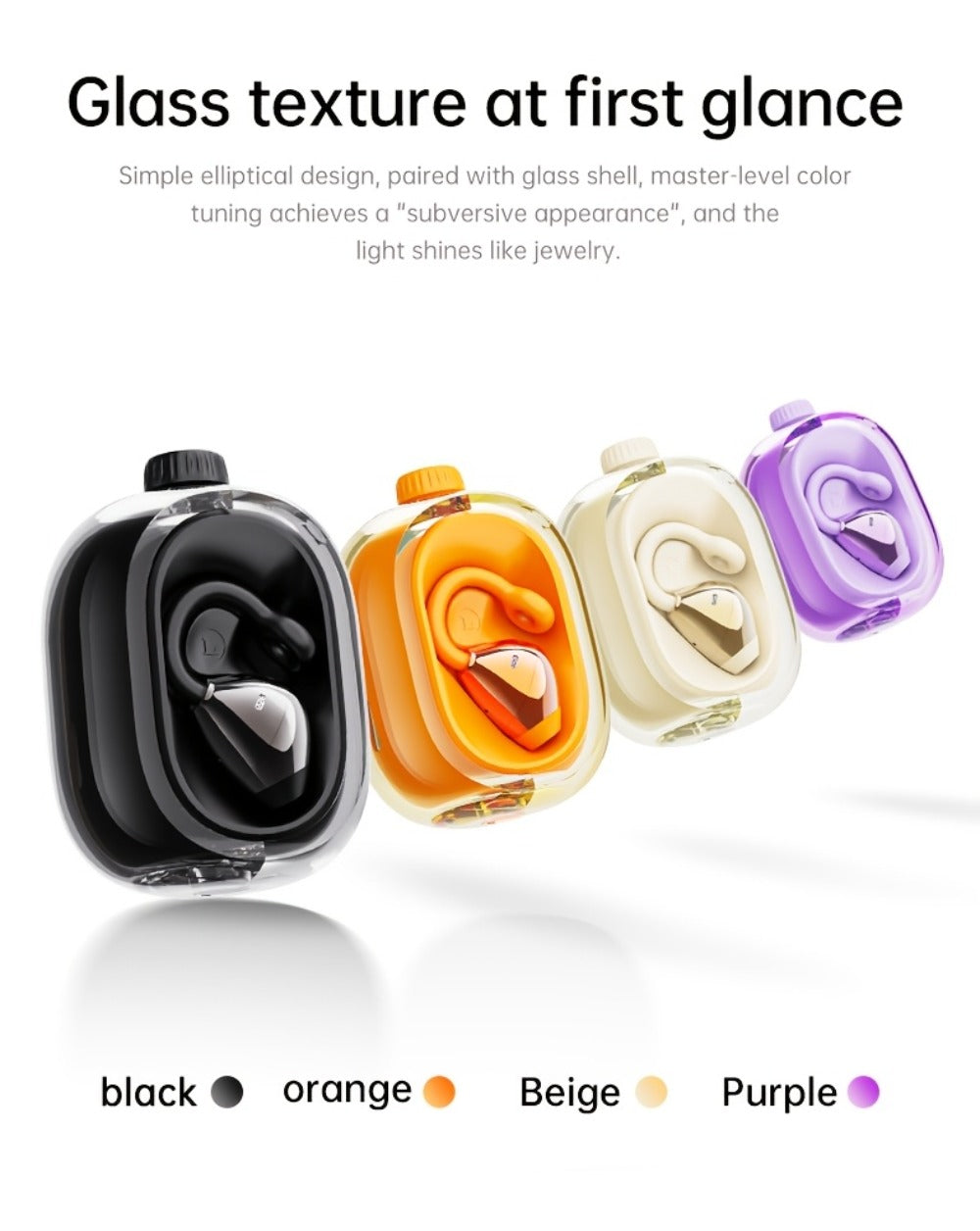 40H Open Ear Clip Earbuds OWS 6.0 TWS Sport Wireless Headphones Noise Cancelling Mic Transparent Case Lanyard Glasses Wearers Small Ears Gym Fitness Workout Orange Black Purple Grey