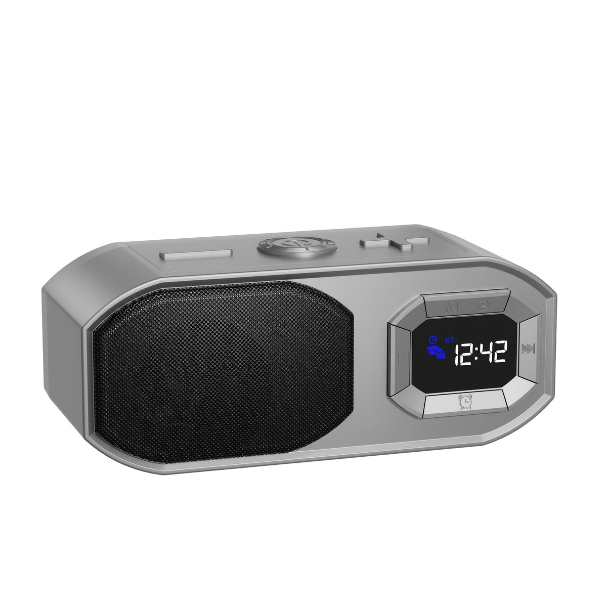 Bluetooth Speaker with Digital Alarm Clock, Fixed-Time Alarm, HD Sound, TWS Stereo Pairing, USB TF Card AUX Input, Type-C Rechargeable, Non-Slip Base, Wireless Bedside Speaker for Home Bedroom Dorm Camping