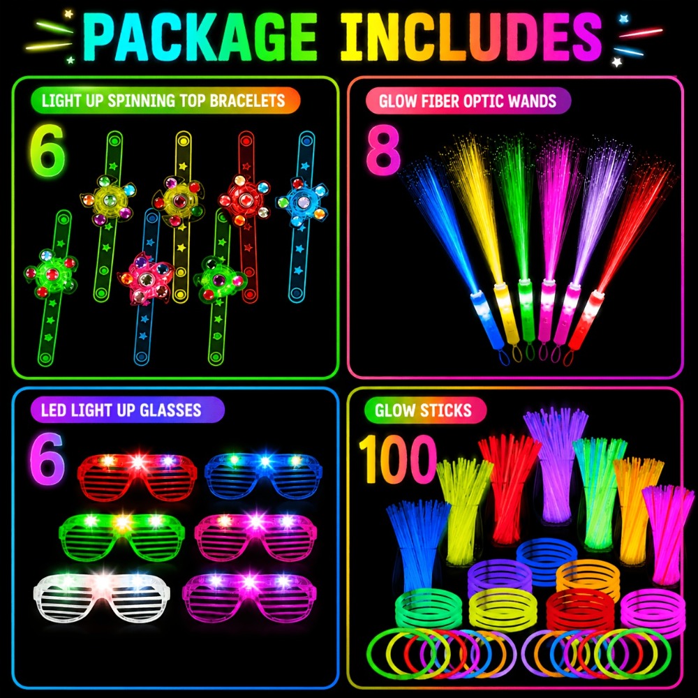 Glow Party Supplies 120-Piece Set with LED Glasses & Glow Accessories