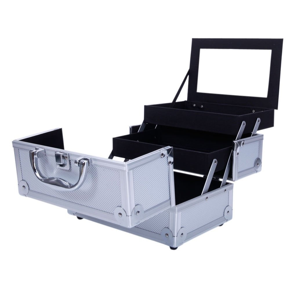 Aluminum Makeup Train Case with Wheels Large Capacity Lockable Cosmetic Trolley Organizer Adjustable Dividers Retractable Handle for Makeup Artists Salon Travel Black Silver Pink Beauty Gift