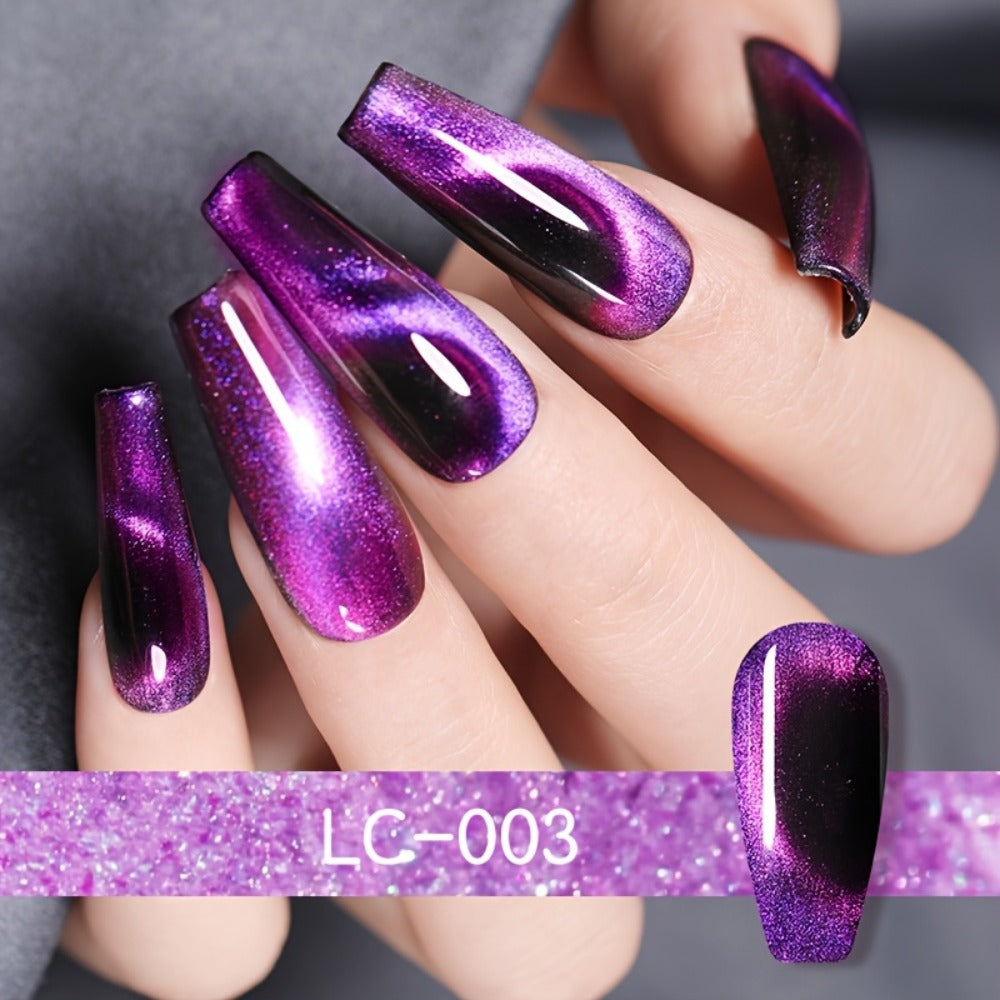 Cat Eye Gel Nail Polish Magnetic 8pcs Aurora Glitter Black Crystal Semi-Permanent — 3D Light-Shifting Nail Art Gel No Base Color Required 0.24oz LED UV Salon Home Manicure