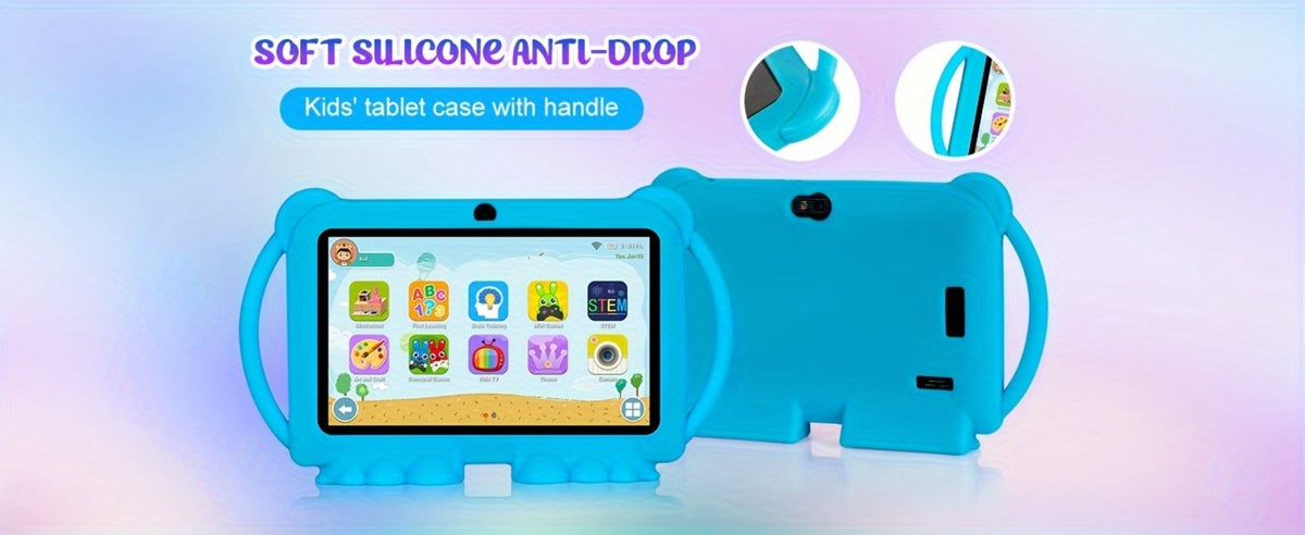 Educational Kids Tablet 7 Inch Android 14, Eye Protection Screen Parental Control GMS Certified, 2GB RAM 32GB ROM 2.4G Wi-Fi, Shockproof Case Dual Camera Pre-Loaded Learning Apps & Games, Children Tablet for Ages 3-12 – Blue Red