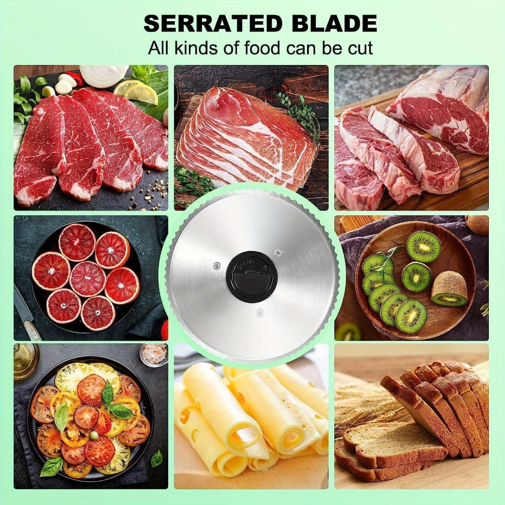 Electric Deli Food Slicer with Removable Stainless Steel Blades – Adjustable Thickness Meat Slicer for Home, Easy to Clean, Slices Cold Cuts, Cheese, Bread & Fruit