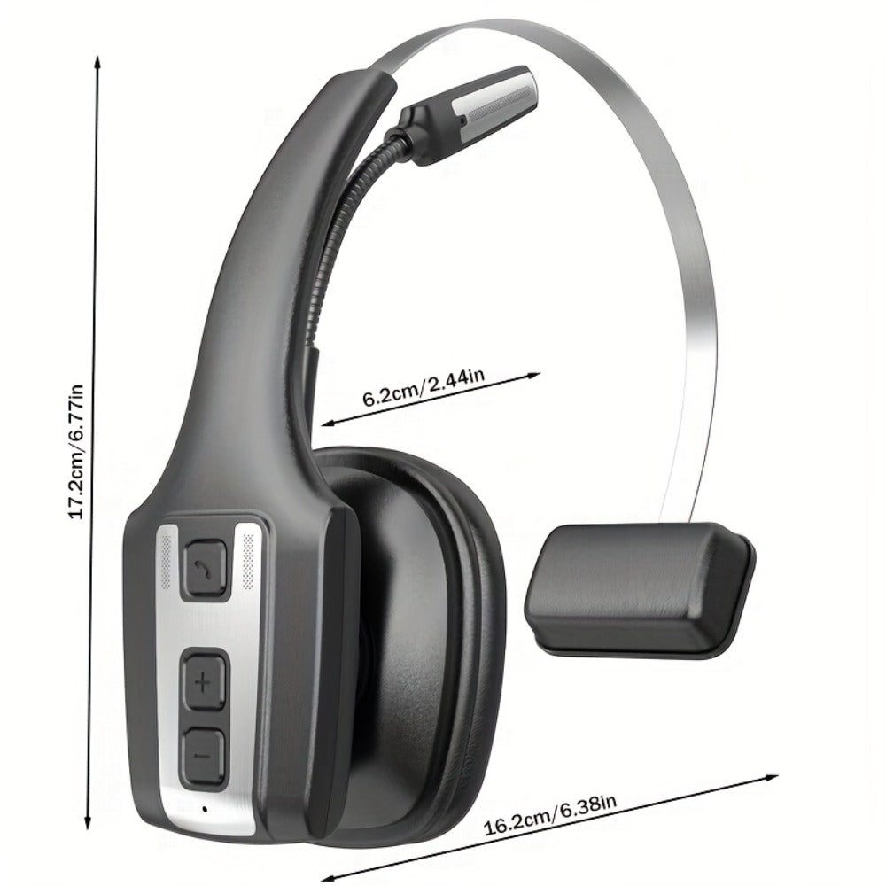 Trucker Bluetooth Headset Single Ear Noise Canceling Wireless Mono Headphone Type-C Charging Dual Device Connection for Teams Zoom Skype Office Calls Portable Lightweight Durable Black