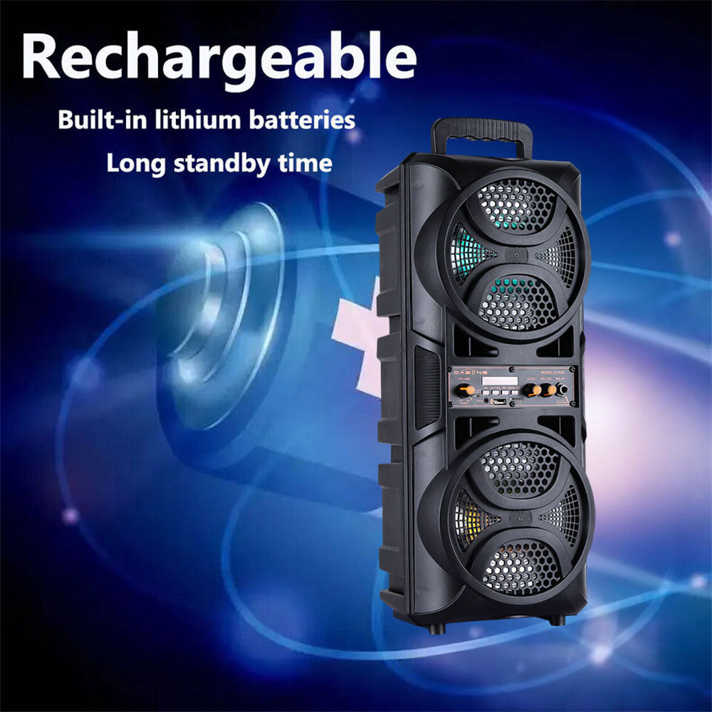 Portable Karaoke Bluetooth Speaker with Wheels & Microphone – Party DJ Sound System Dual 6.5" Woofer LED Lights FM AUX TF USB TWS Rechargeable Outdoor Speaker