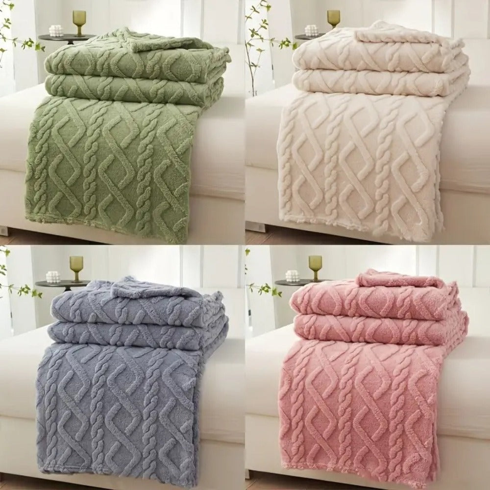 3D Plush Dense Weave Fleece Blanket – Ultra-Soft Warm Throw for Bed, Couch, Travel & Outdoor, Air-Conditioning Friendly, 3 Colors, 2 Sizes