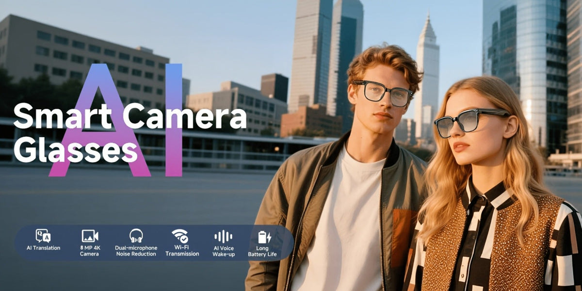 AI Translation Glasses with Camera 8MP HD Video & Photochromic Lenses – Voice Assistant | Object Recognition | Hands-Free Music & Calls | Wireless Smart Eyewear for Travel Business Daily Use | Tech Gift