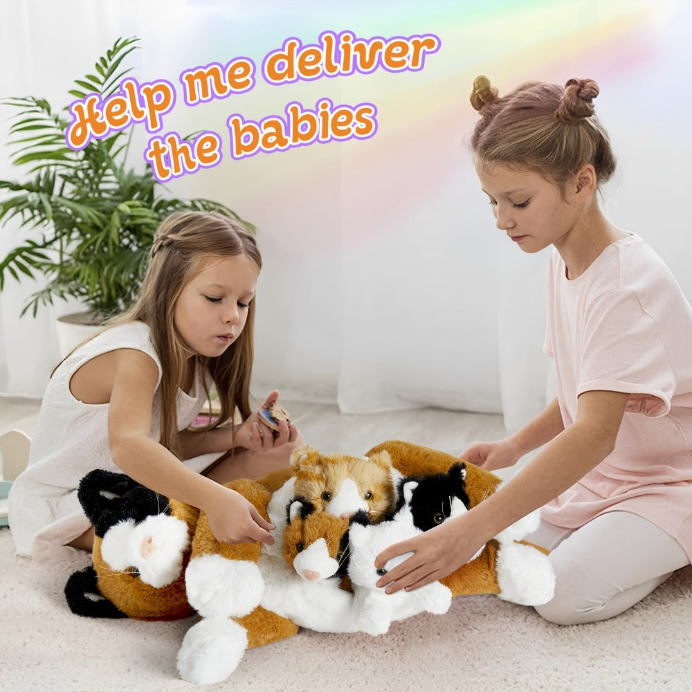 Cat Stuffed Animal Set with Mother Cat and Four Baby Kittens