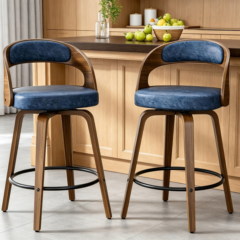 2-Piece Set Faux Leather Bar Stools with Solid Wood Construction and Adjustable Height detail image - detail view 12