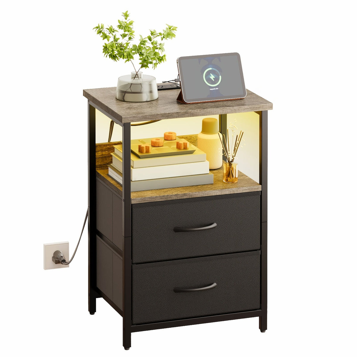 Nightstand shown in the 1pc-2 Drawers-Gray&Black option
