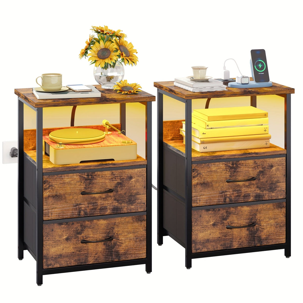 Nightstand shown in the 2pcs-2 Drawers-Brown option