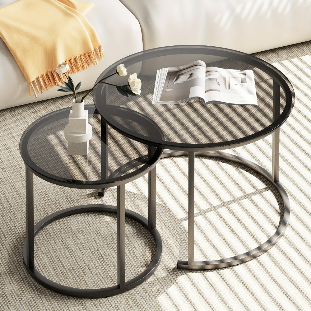 2-Piece Set Round Coffee Table with Stackable Design for Living Room detail image