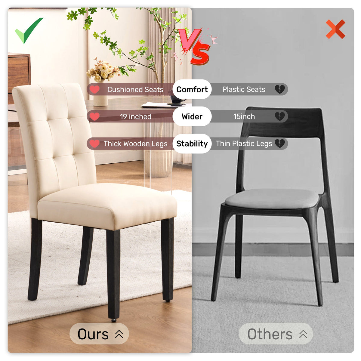 2-Piece Set Upholstered Dining Chair, Dining Room Accent Chair for Kitchen detail image - detail view 11