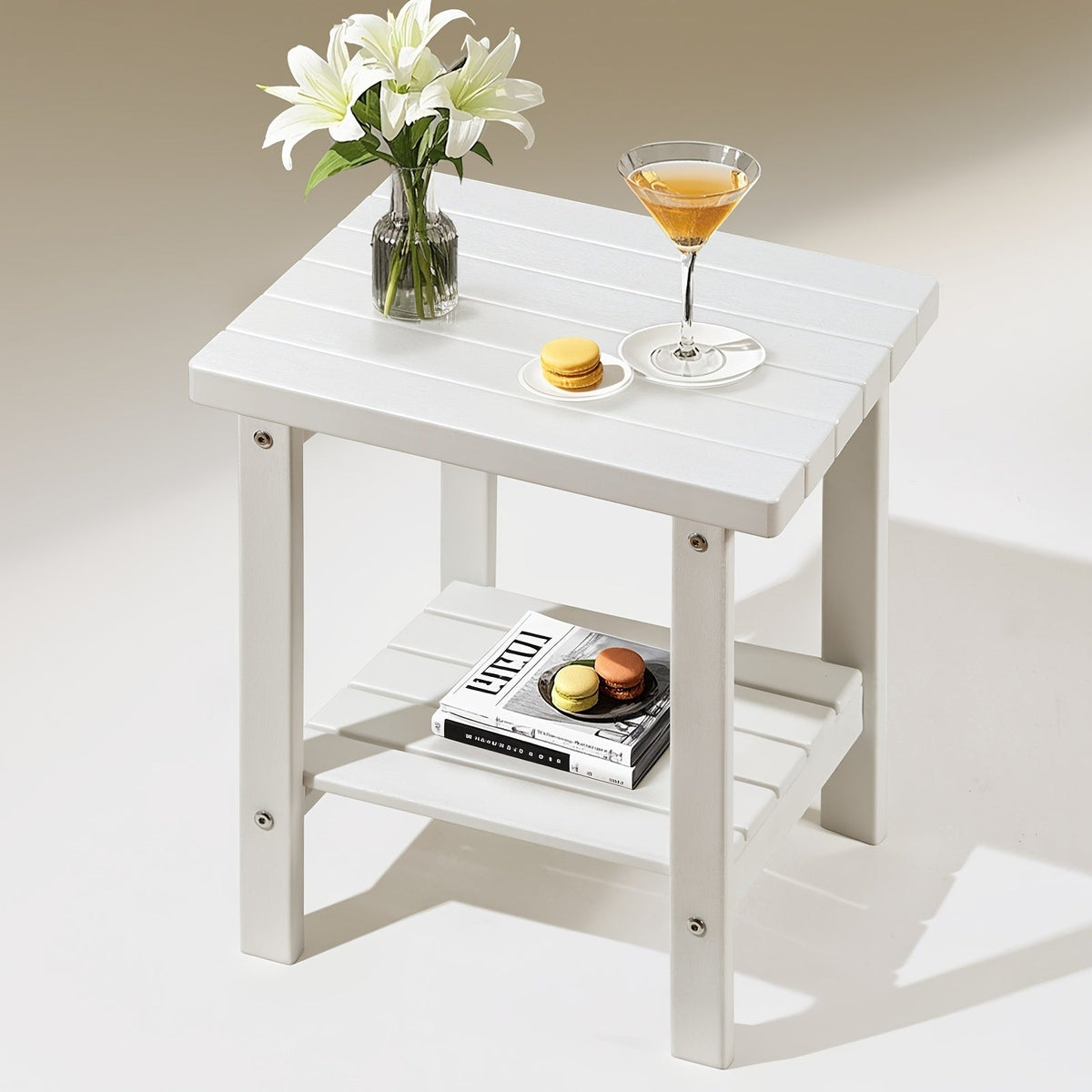 Outdoor Side Table shown in the White option