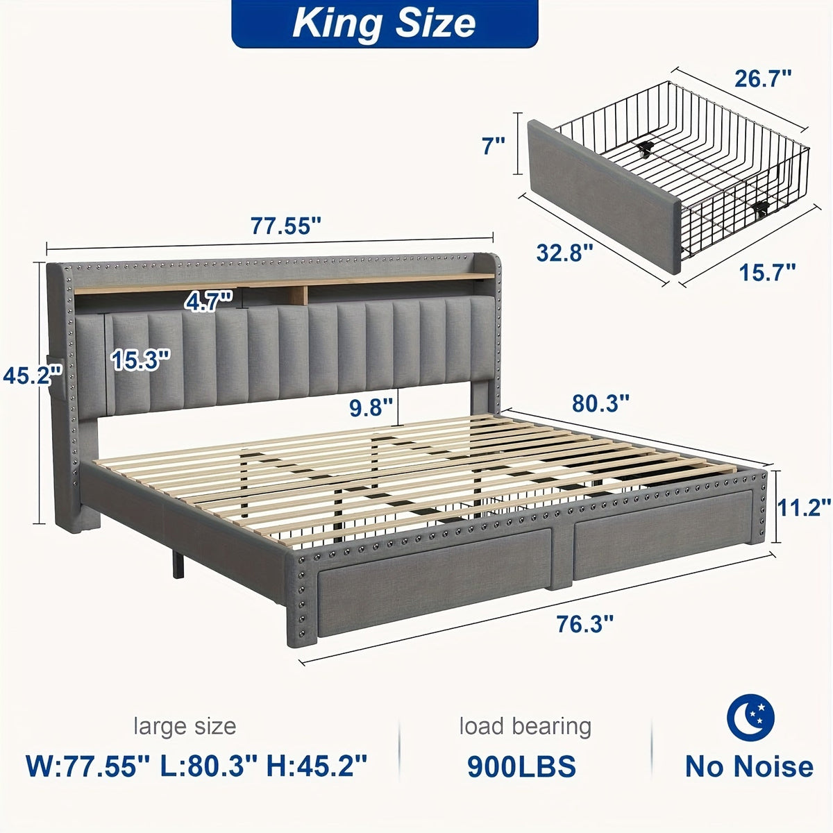 Bed Frame shown in the Grey, King option
