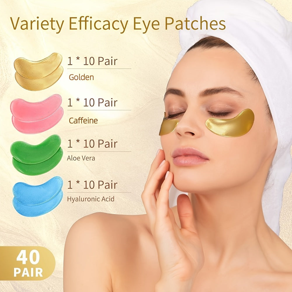 Collagen Eye Mask Patches 40 Pairs – Caffeine & Aloe Vera Under Eye Patches 4 Types Eye SPA Multi-Color Depuff Dark Circle Moisturizing Daily Eye Care Gift Set for Women
