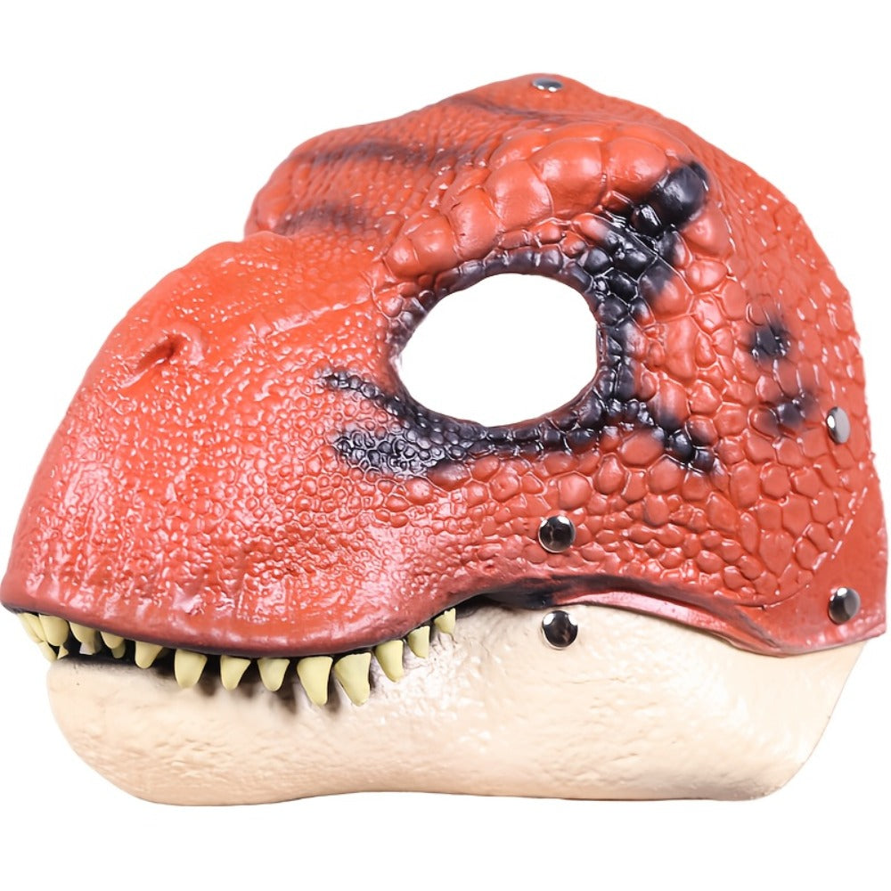 Realistic Dinosaur Latex Full Head Mask with Openable Mouth – Breathable Natural Rubber Halloween Costume Prop for Cosplay, Role Play, Pranks & Parties, Orange Gray Green, Gift for Adults & Teens