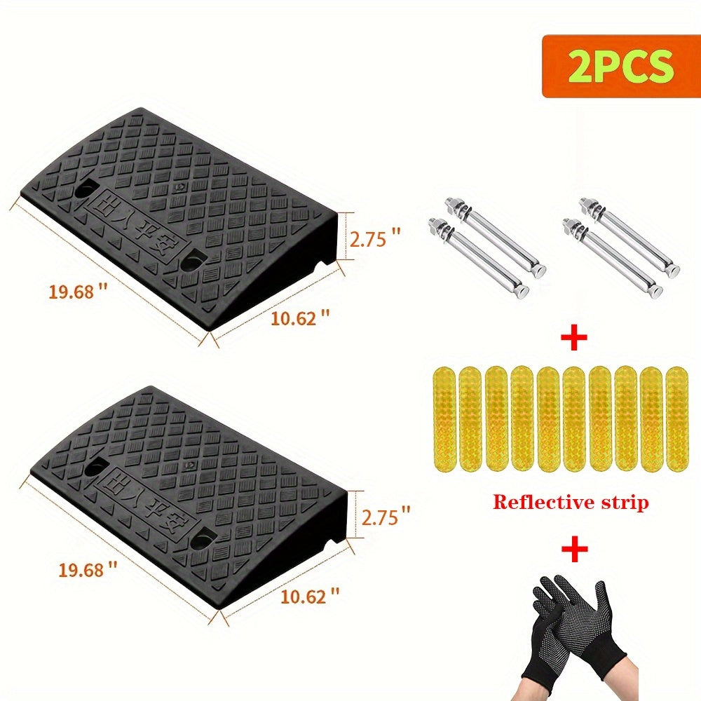 Curb Ramp 2-Pack Portable Heavy Duty Plastic Threshold Ramp Set – Lightweight, Non-Slip, for Low Floor Vehicles, Motorcycles, Wheelchairs, Driveway & Lane Loading – Multiple Height Options (1.18" / 2.75")