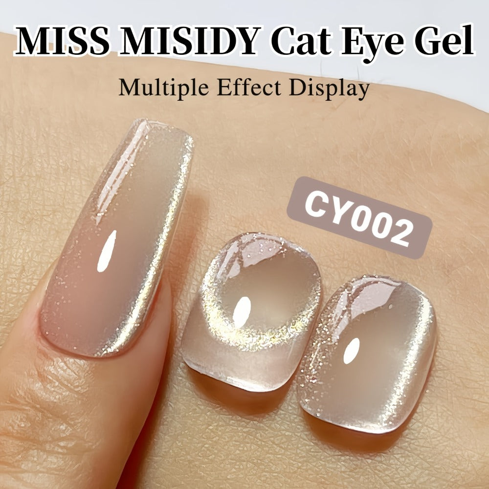 Cat Eye Gel Nail Polish Ice Clear Nude – Magnetic Shimmer Stripe Effect, Long-Lasting Chip-Resistant, Quick-Dry Glossy Finish, Fragrance-Free for Salon & DIY Manicure Pedicure
