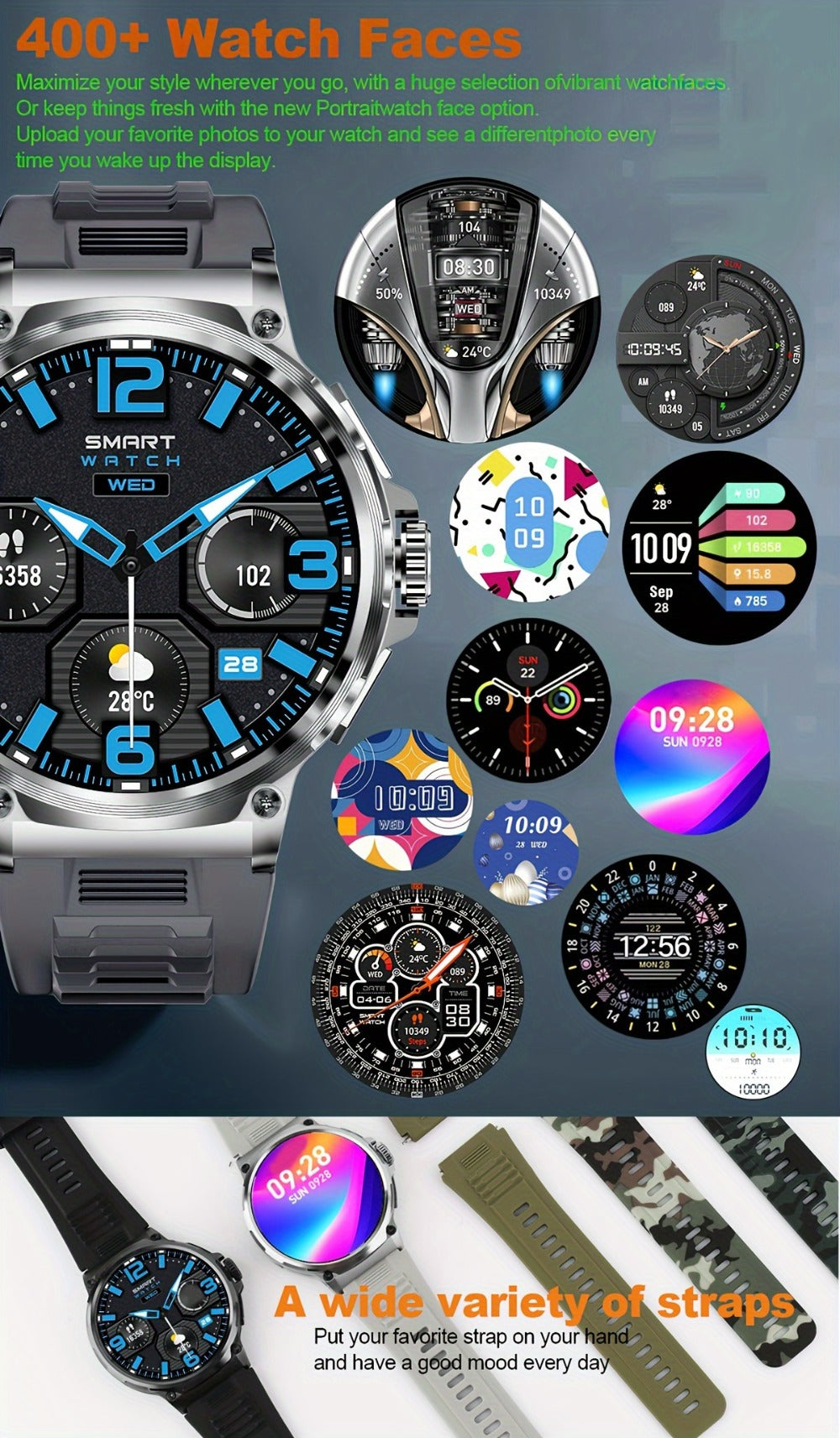 710mAh Long Battery Outdoor Sports Smartwatch for Men – 360x360 HD Screen Wireless Calling High-Quality Speaker Music Control Sports Tracking Sleep Monitor Dynamic Dial Silver Black Gift