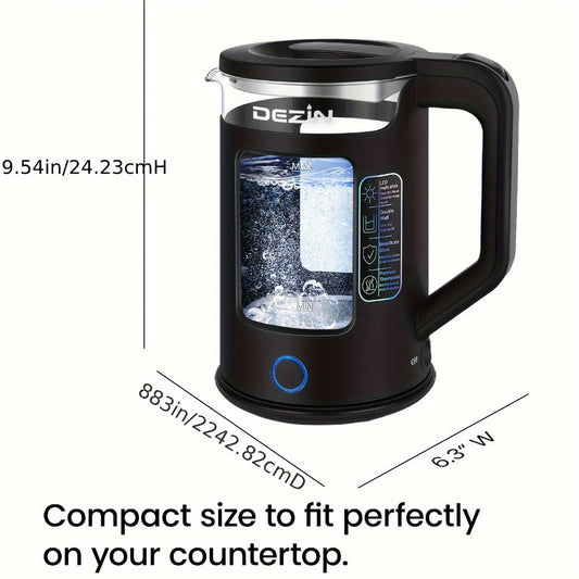 Glass Electric Kettle with Blue LED Light, 1.5L, Auto Shut-Off, Azure or Black