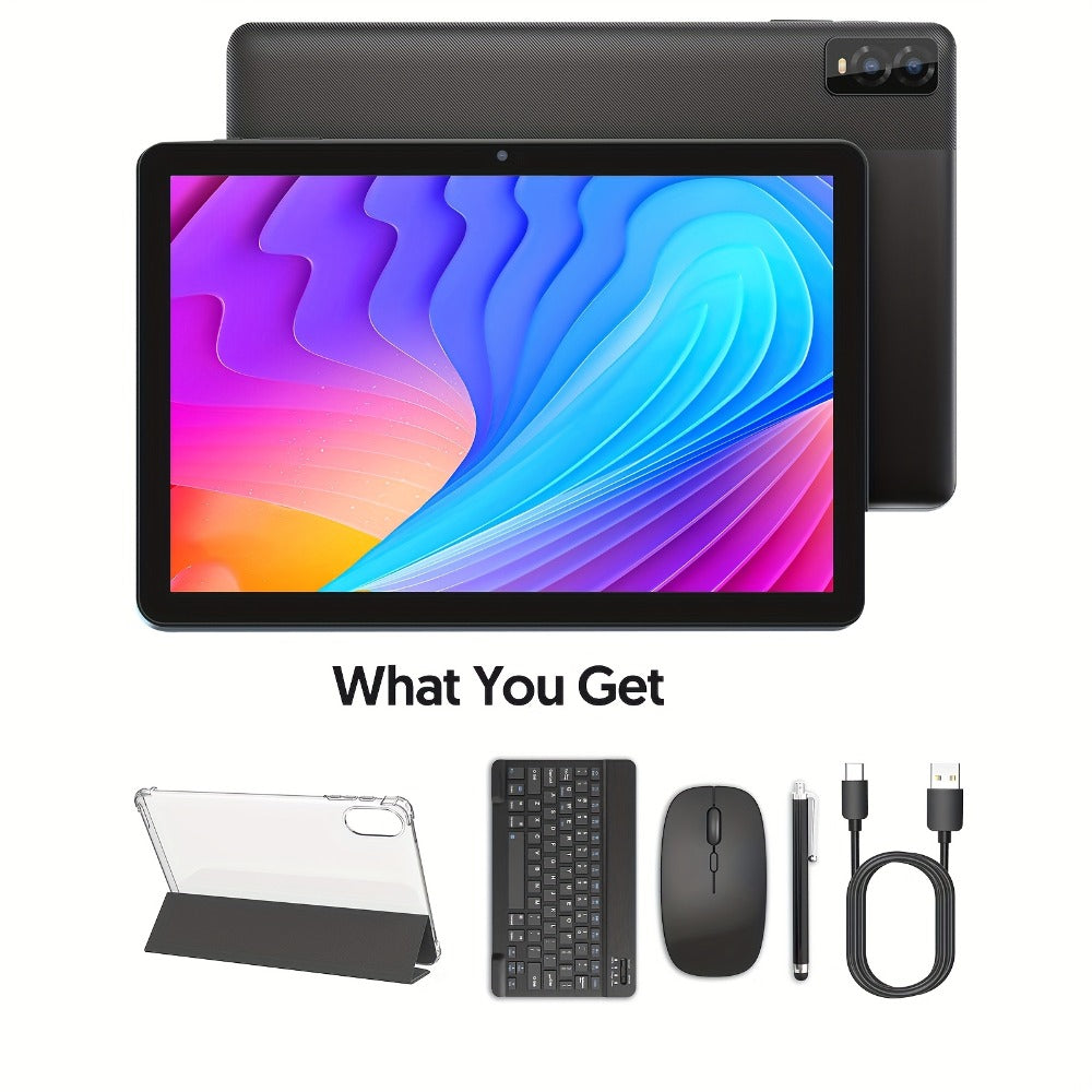 10 Inch Android 14 Tablet 8GB RAM 32GB ROM 1TB Expandable Octa-Core 1280x800 IPS Touch Screen Dual Camera WiFi 2-in-1 Tablet PC with Optional Keyboard Mouse Case & Stylus – White
