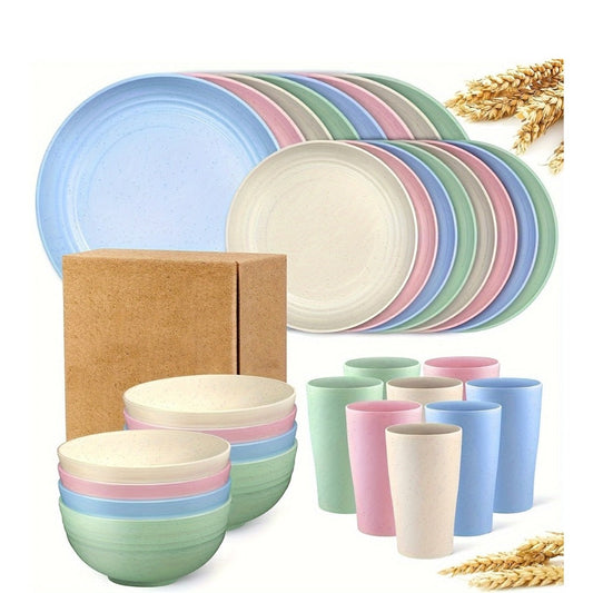 Wheat Straw Dinnerware Set for 8, 32 Pieces for Home, Picnics and Camping
