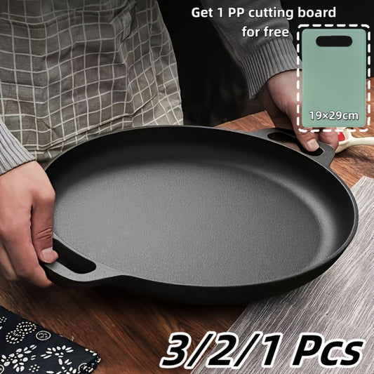 Pre-Seasoned Cast Iron Skillets for Frying and Pizza, 1-, 2- or 3-Piece Options