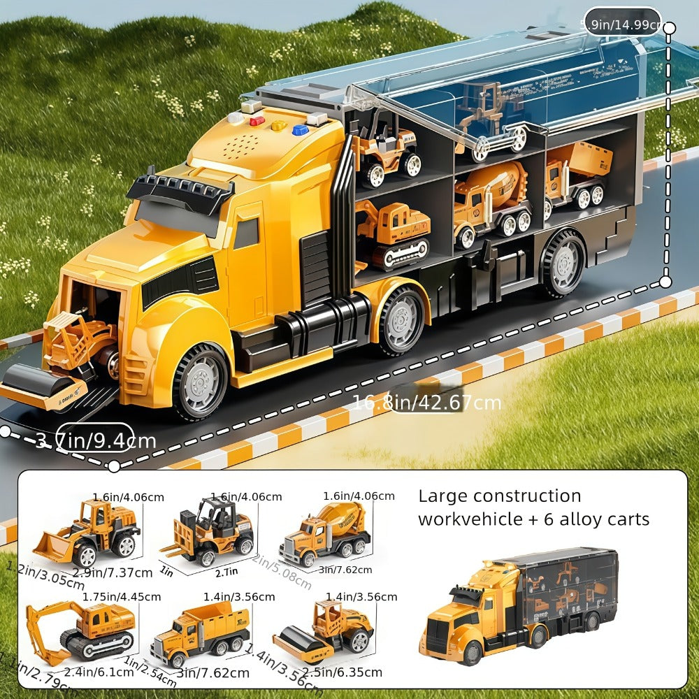 7-in-1 Diecast Construction Truck Toy Set with Excavator and Bulldozer