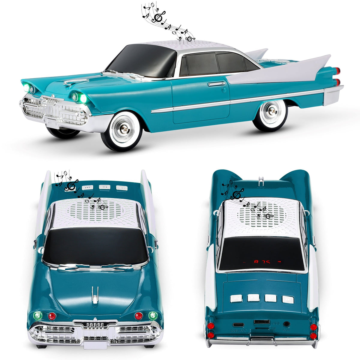 Retro Car Bluetooth Speaker with LED Headlights & Taillights, Fuzix WS-1965 Wireless Portable Stereo Speaker, AUX/USB/TF/FM Radio, Built-in Mic, Rechargeable Battery, Gift for Car Enthusiasts