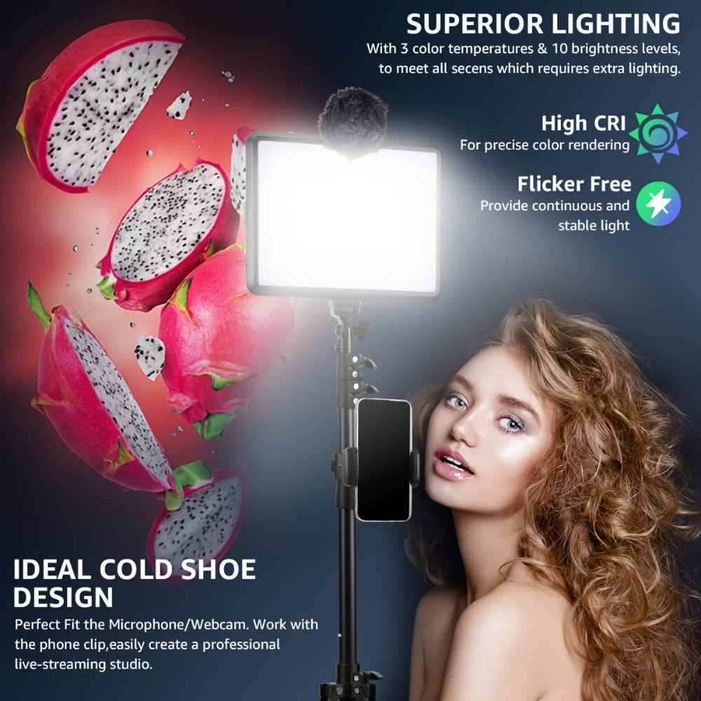 2-Pack LED Video Light Kit with Tripod Stand & Phone Holder | 2800-6500K Dimmable, CRI 97+, USB Powered Studio Lighting for YouTube, Vlogging, Gaming, Streaming & DSLR Photography