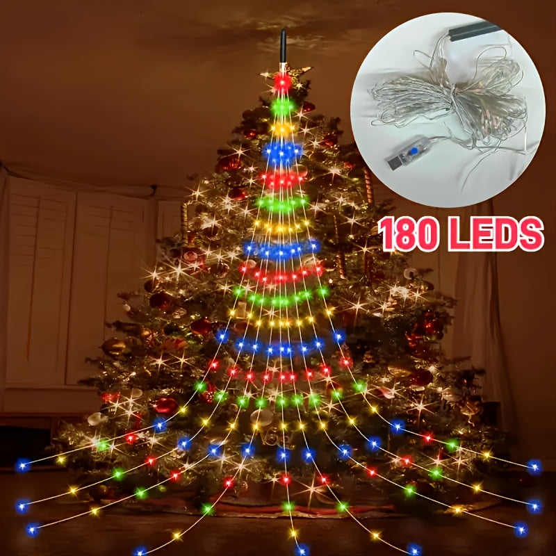 Waterfall Fairy Lights USB Powered 8 Modes – Indoor String Lights for Tree Curtain Tent Party Garland Christmas Halloween Festival Decoration White