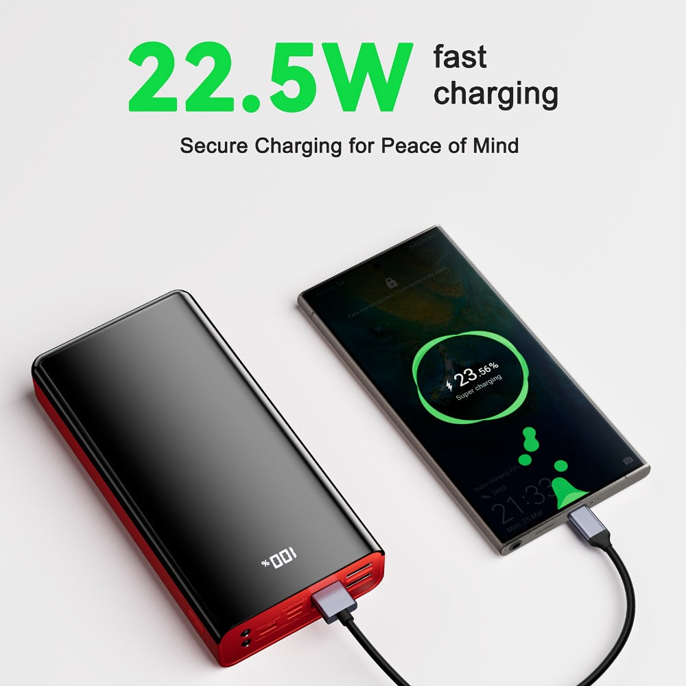 4-Port 100000mAh High Capacity Power Bank 30000mAh 50000mAh 80000mAh, Type-C Fast Charging LED Display Outdoor Emergency Backup Battery Pack for iPhone Android Samsung Tablets – Black Red Available
