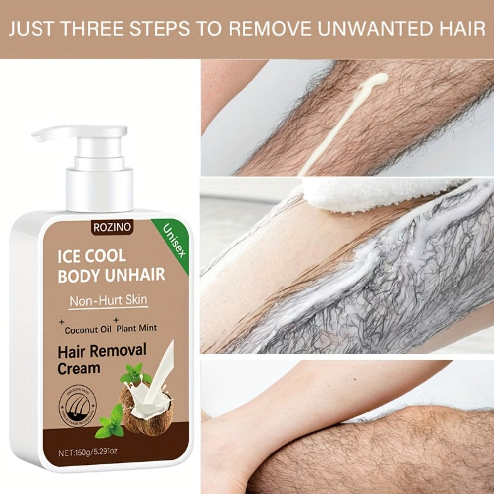 Hair Removal Cream Coconut 150g Painless Semi-Permanent Depilatory – Gentle Non-Irritating Formula for Face Lip Underarm Legs Arms & Bikini Area, Up to 6 Month Smooth Skin Results for Women Sensitive Skin