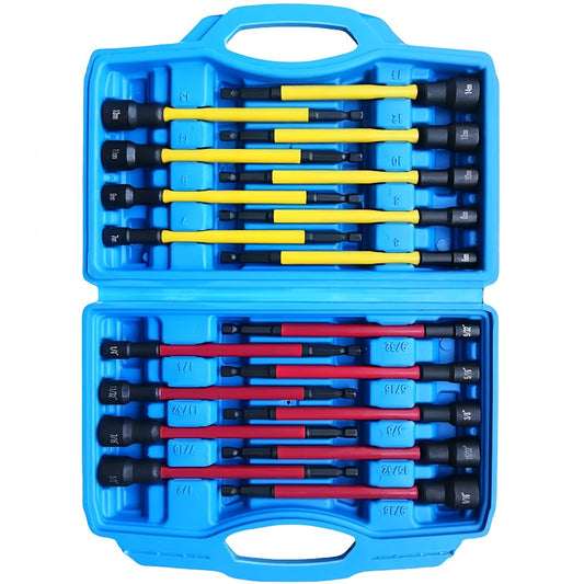 Magnetic Nut Driver Set, 18-Piece SAE & Metric with Extra Long 1/4-Inch Hex Shanks