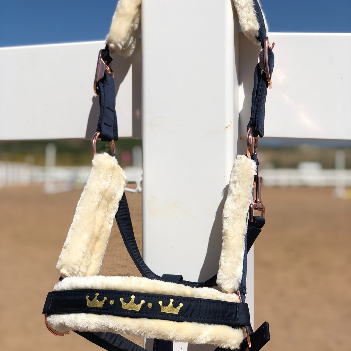 Horse Halter with Detachable Faux Fur Band & Glossy Buckle – Adjustable Head Collar for Horses, Available in 15 Colors & 3 Sizes FULL COB PONY