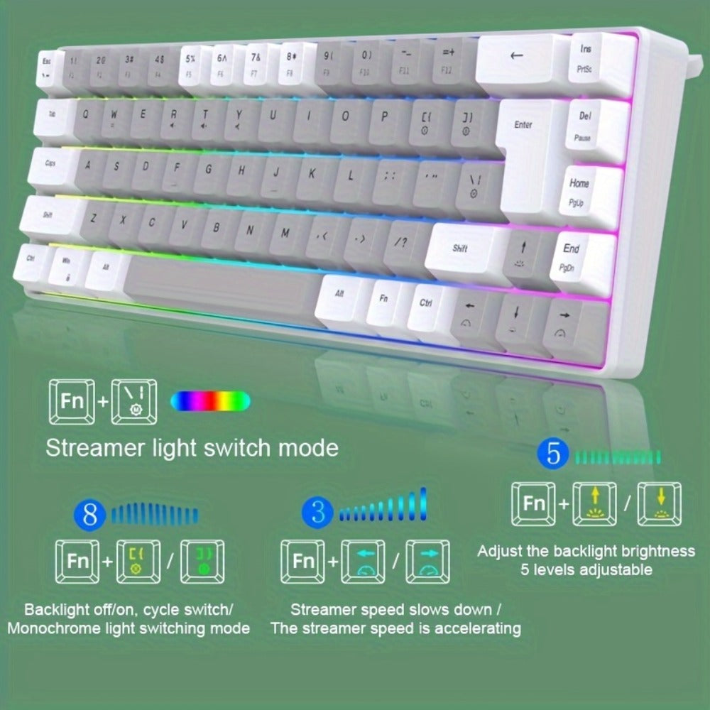 RGB Gaming Keyboard 68 Key Wired Mechanical Feel with RGB Backlight Film Switch Keycap Detachable Cable Compact TKL Layout for Gaming Office PC – 61/68 Key Multi-Color Options (K701)