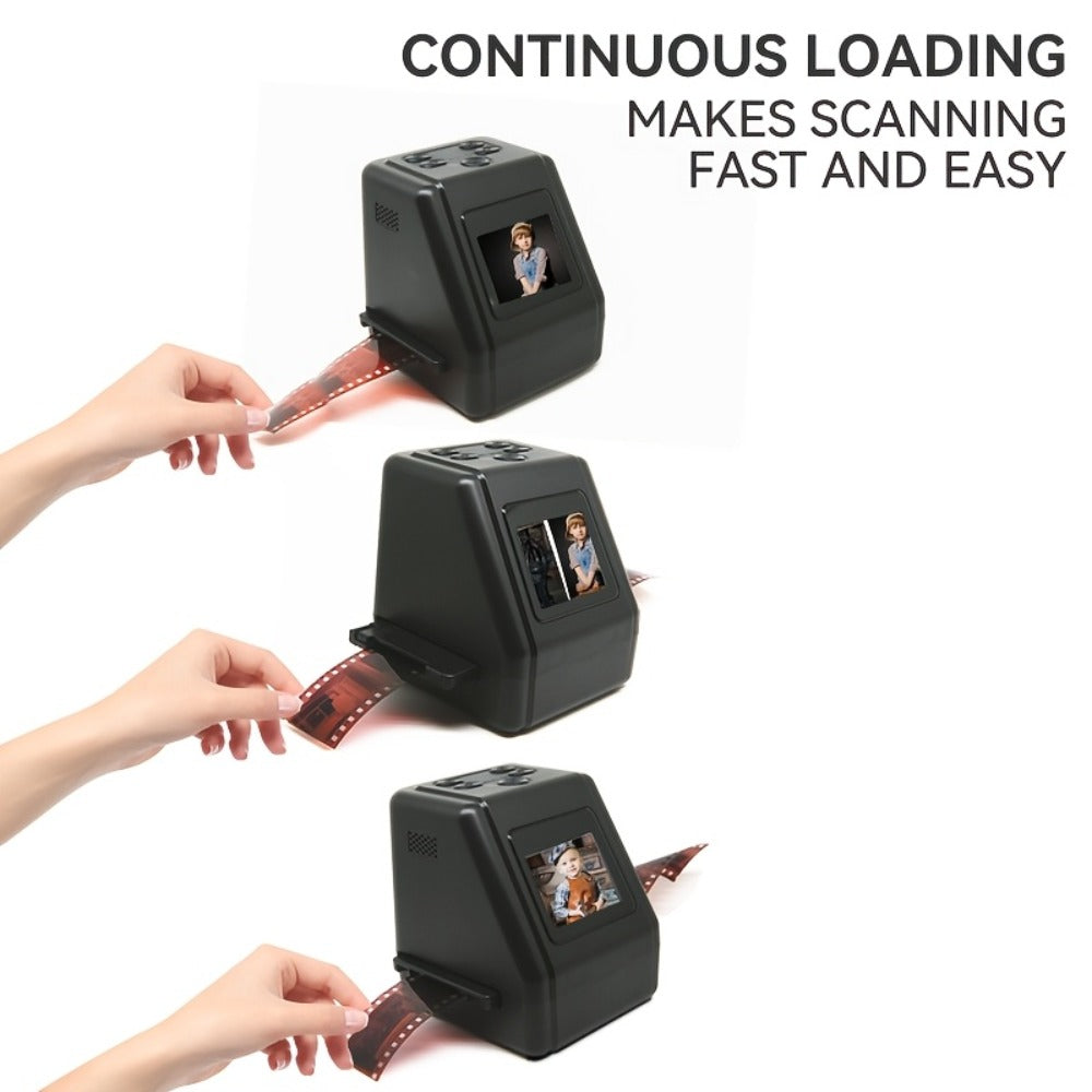 Film Scanner 10MP Negative & Slide Scanner, Converts 35mm/110/Super 8 Film to Digital JPEG, 2.0" LCD Screen, 1-Second Fast Scan, Easy-Load Design, Saves to SD Card, Perfect for Preserving Old Photo Memories