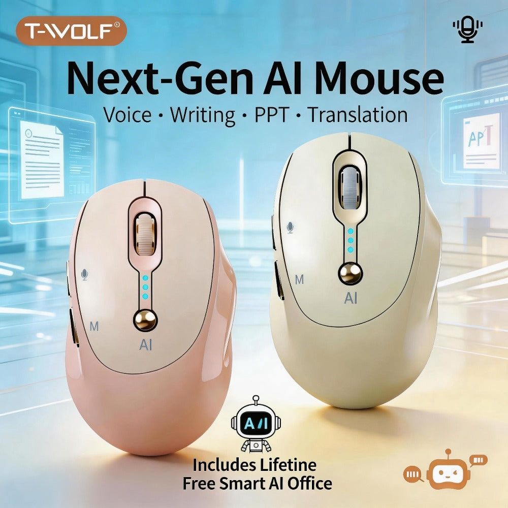 AI Smart Wireless Mouse with Voice-to-Text Real-Time Translation AI Writing PPT Creation Silent BT+2.4G Dual Mode Rechargeable Battery Display Portable for PC Laptop Tablet (T-WOLF)