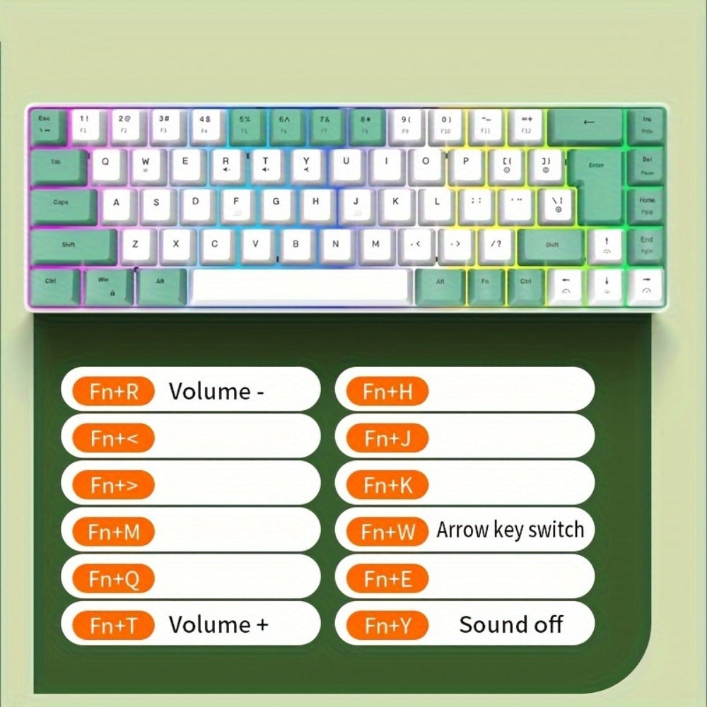 RGB Gaming Keyboard 68 Key Wired Mechanical Feel with RGB Backlight Film Switch Keycap Detachable Cable Compact TKL Layout for Gaming Office PC – 61/68 Key Multi-Color Options (K701)