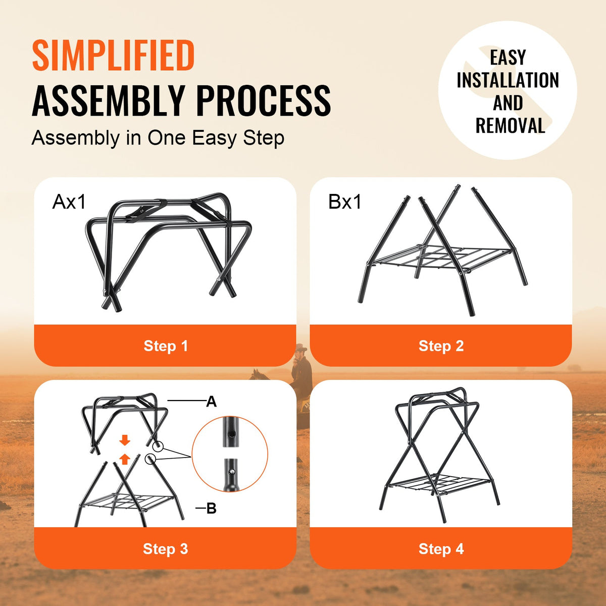 Folding Saddle Rack Freestanding Horse Saddle Stand – Holds 132 lbs, Carbon Steel, Quick-Release Setup, Portable & Space-Saving for Stable, Garage & Barn, 1 or 2 Pack