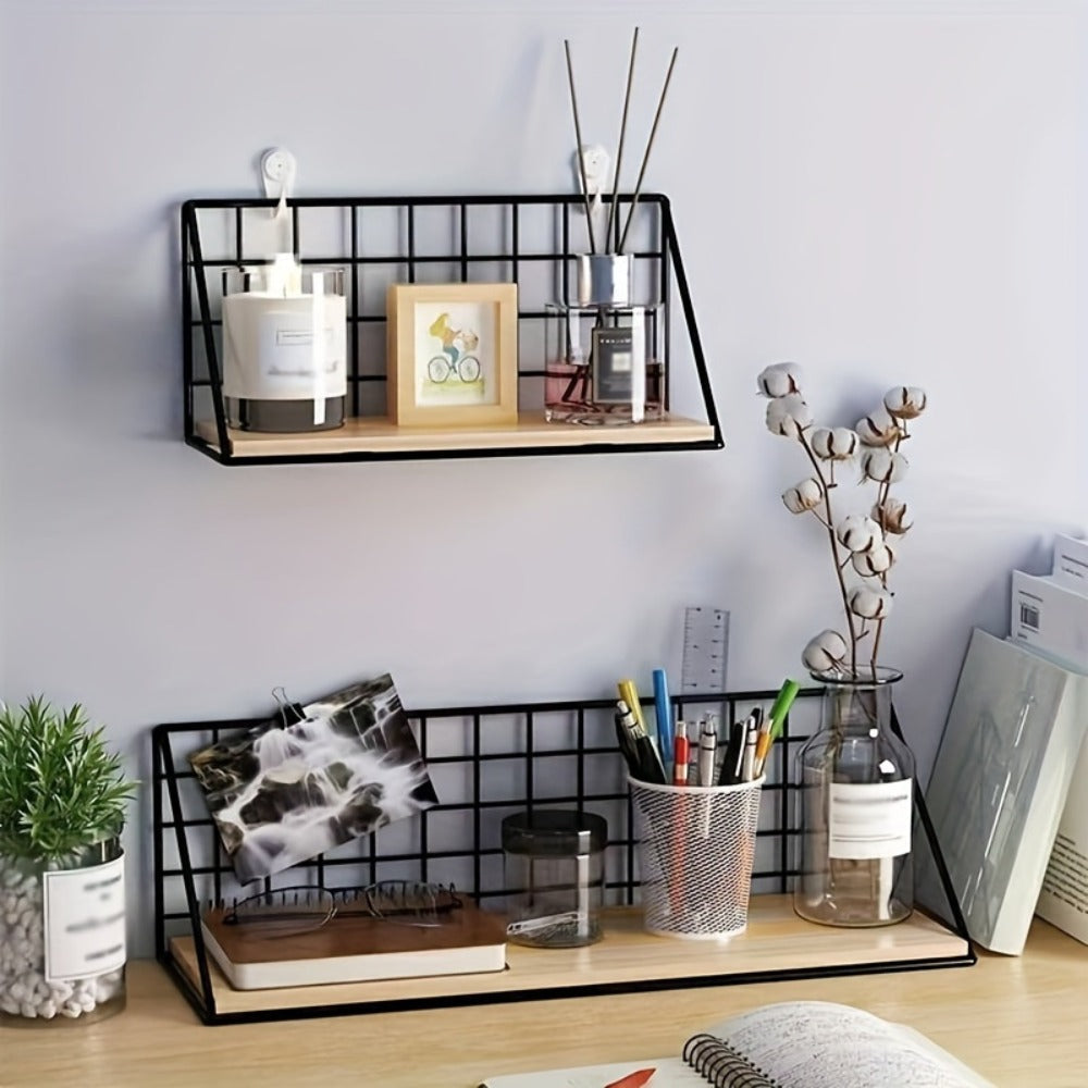 Metal Floating Wall Shelf – No Drill Wall Mounted Storage Rack for Bathroom, Living Room & Bedroom, Minimalist Iron Wall Organizer Shelf Decor